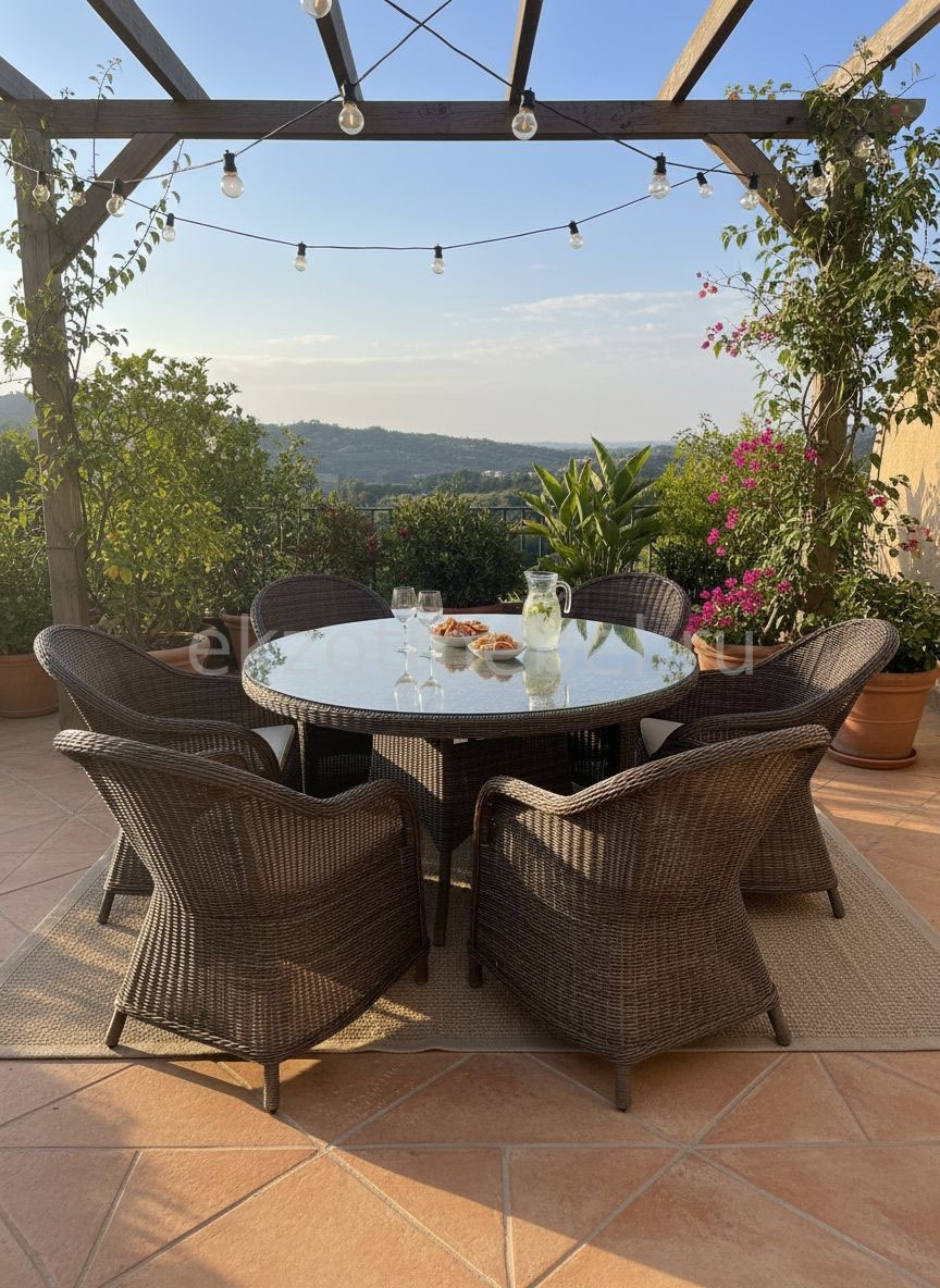 Обеденный комплект из искусственного ротанга Channel brown